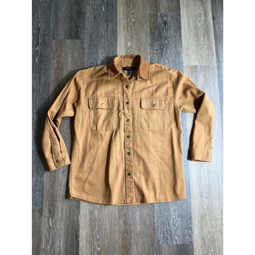 Forever 21 Canvas Shacket Women Small Brown Excellent Corduroy Collar Utility